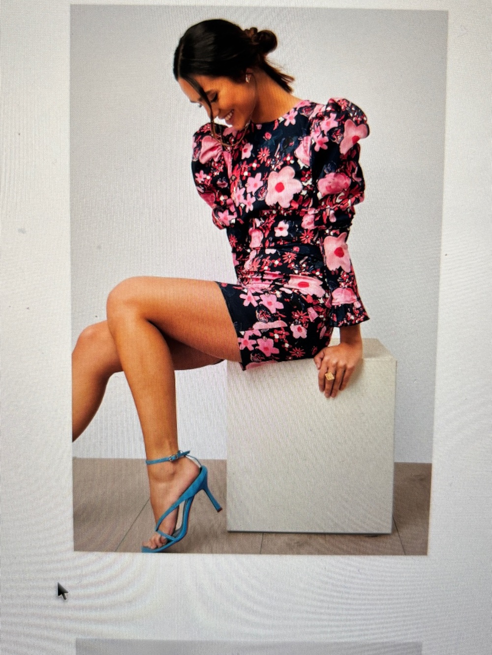 Floral Puff-Sleeve Mini Dress in Pink